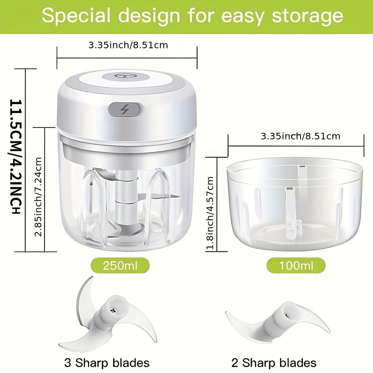 Compact Electric Garlic  Vegetable Chopper 250ml USB Grinder