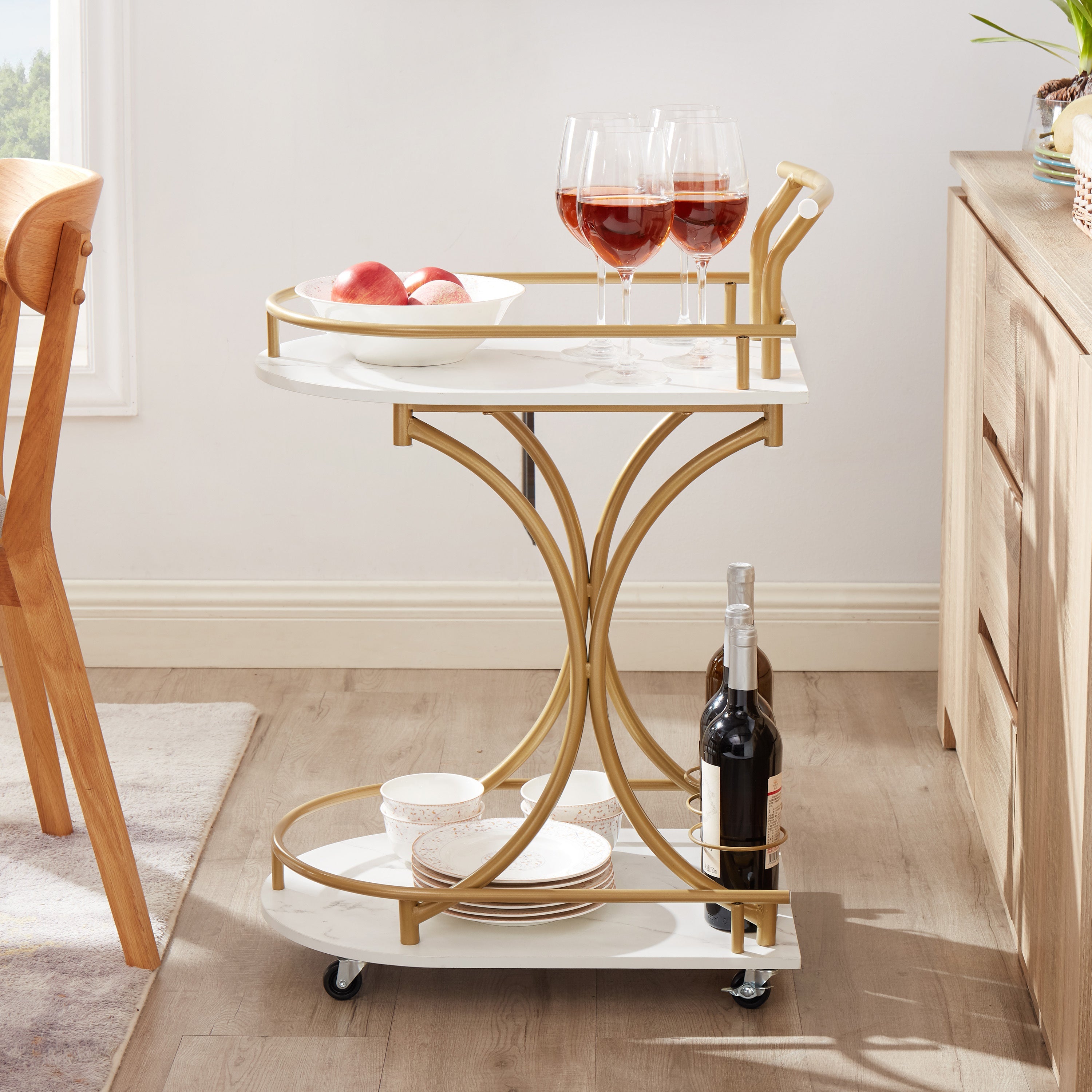 2-Tier Bar Cart, Mobile Bar Serving Cart, Industrial Style Wine Cart
