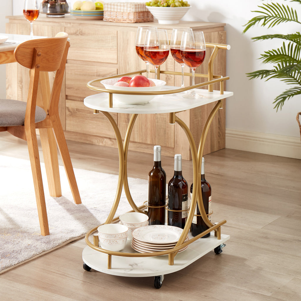 2-Tier Bar Cart, Mobile Bar Serving Cart, Industrial Style Wine Cart