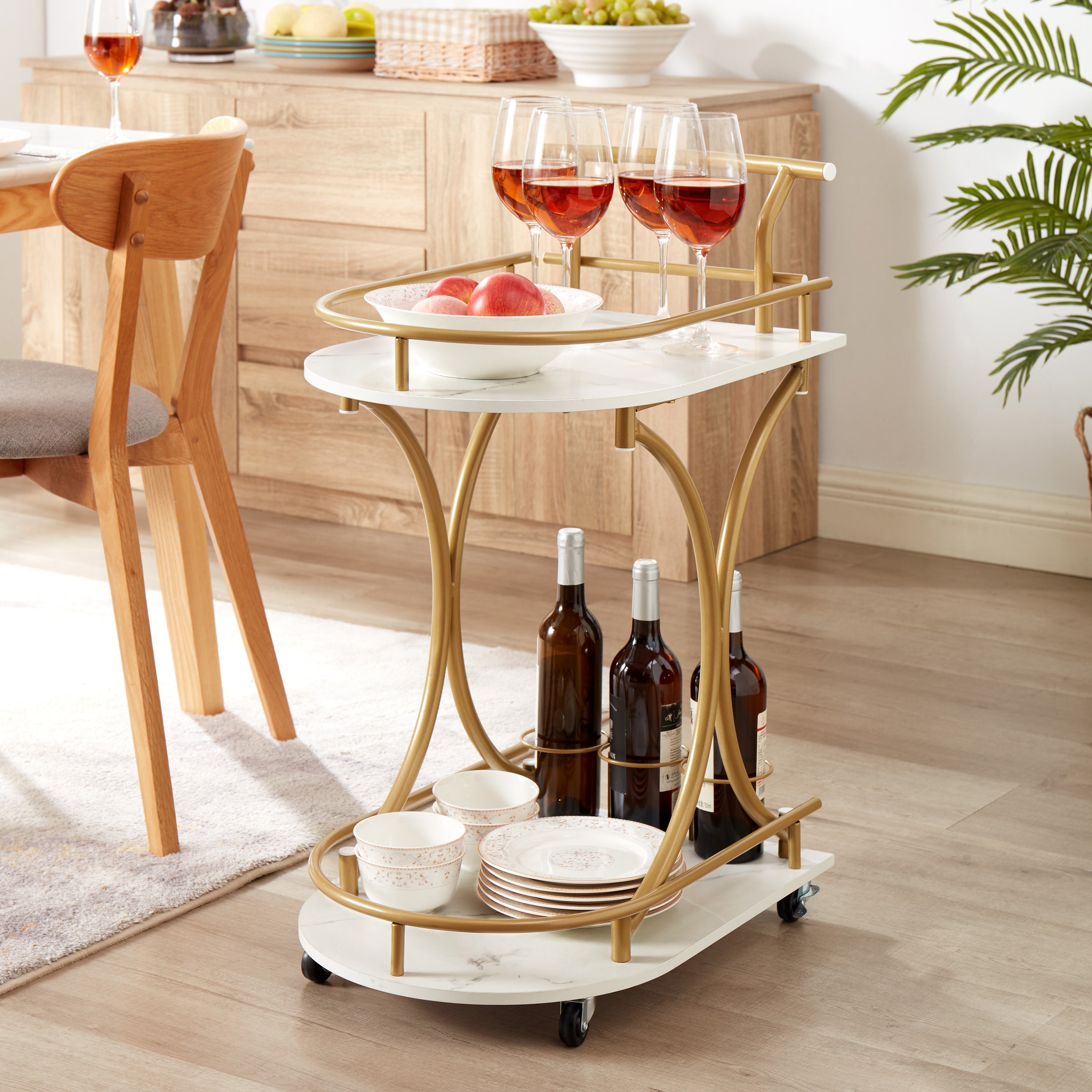 2-Tier Bar Cart, Mobile Bar Serving Cart, Industrial Style Wine Cart