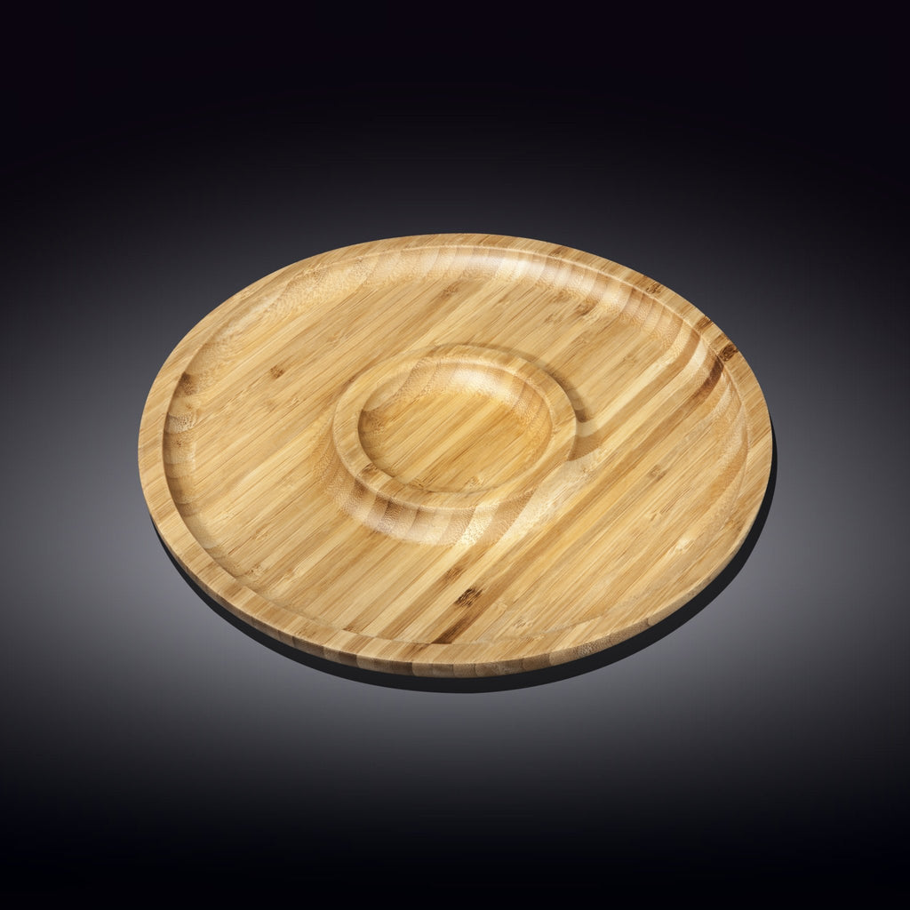 Bamboo Round 2 Section Platter 8" inch | For Appetizers / Barbecue /