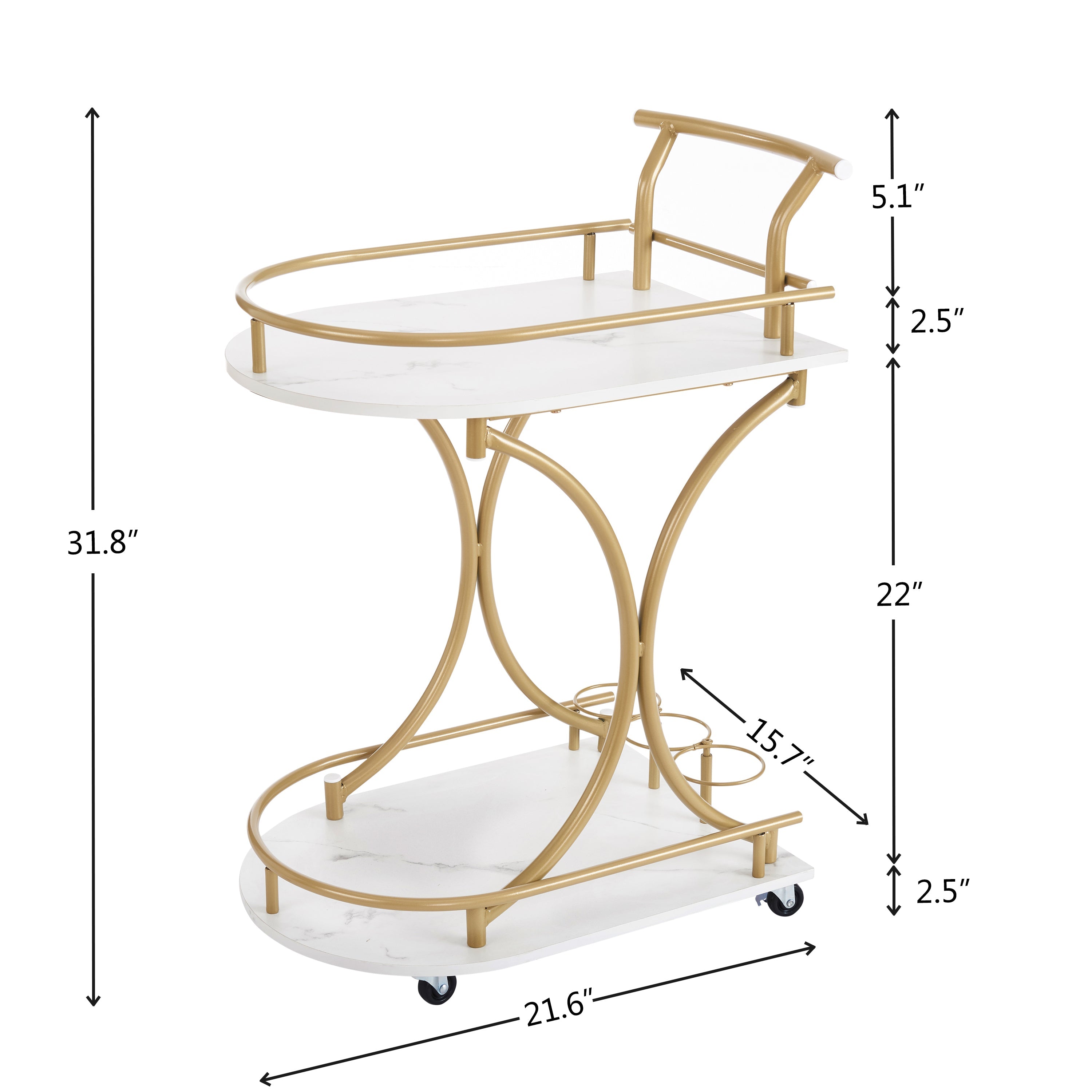 2-Tier Bar Cart, Mobile Bar Serving Cart, Industrial Style Wine Cart
