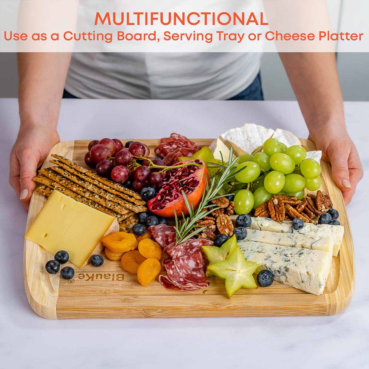 Large Wood Cutting Board for Kitchen 14x11" - Bamboo Chopping Board