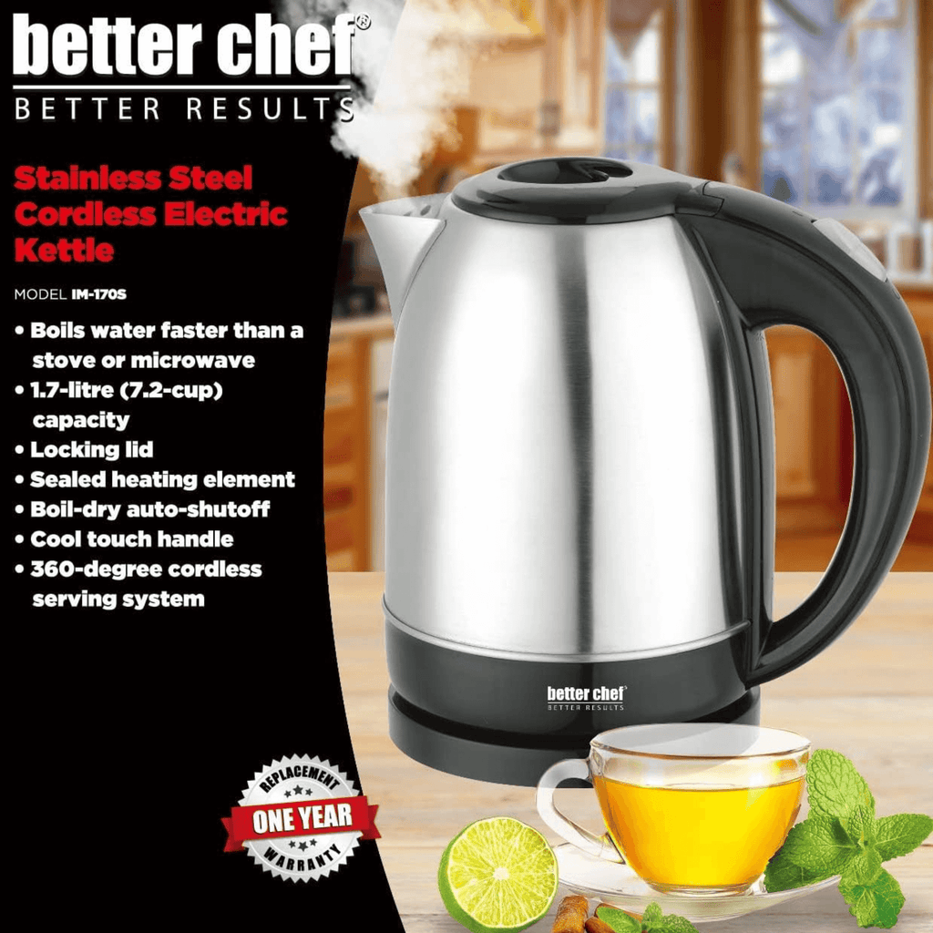 Stainless Steel Cordless Electric Kettle 1.7L 7.2-Cup - Better Chef