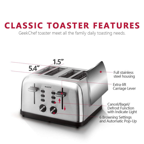 Toaster Stainless Steel Extra-Wide Slot with Multifunction