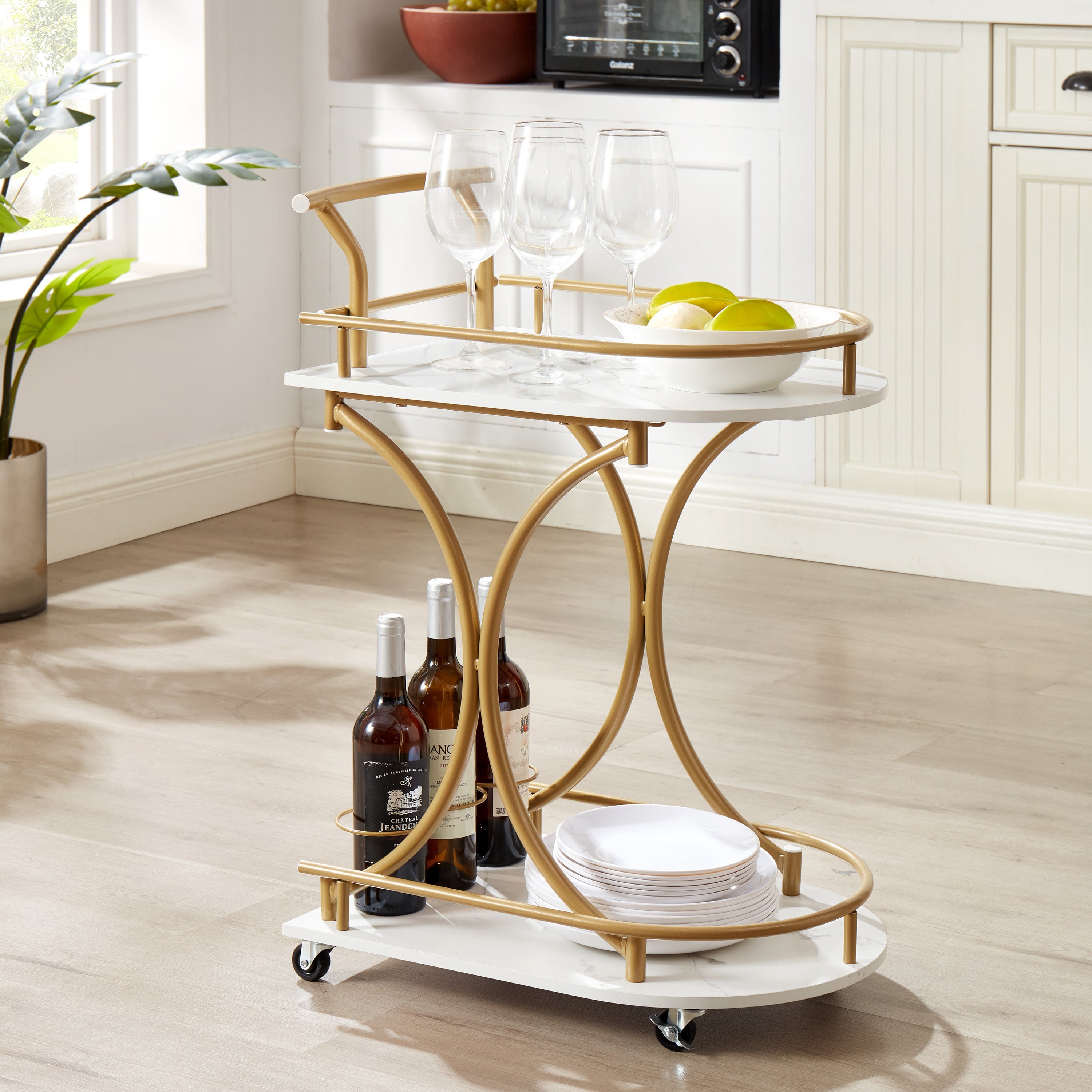 2-Tier Bar Cart, Mobile Bar Serving Cart, Industrial Style Wine Cart
